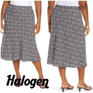 Halogen Bias Cut Midi Skirt. Black and White Leopard Dot. Flowy. Animal print